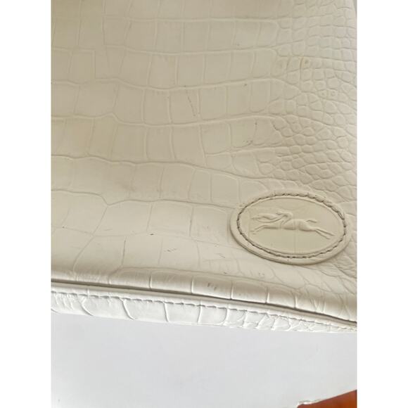 Longchamp White Croc Embossed Crossbody Satchel Minimalist Handbag - Picture 5 of 11